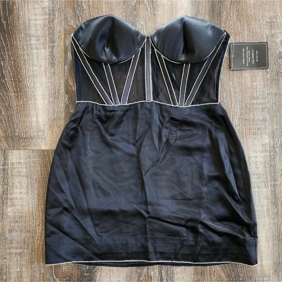 Retrofete Ludlow Dress in Black Large NWT Crystals Corset Strapless Mini - Picture 3 of 13